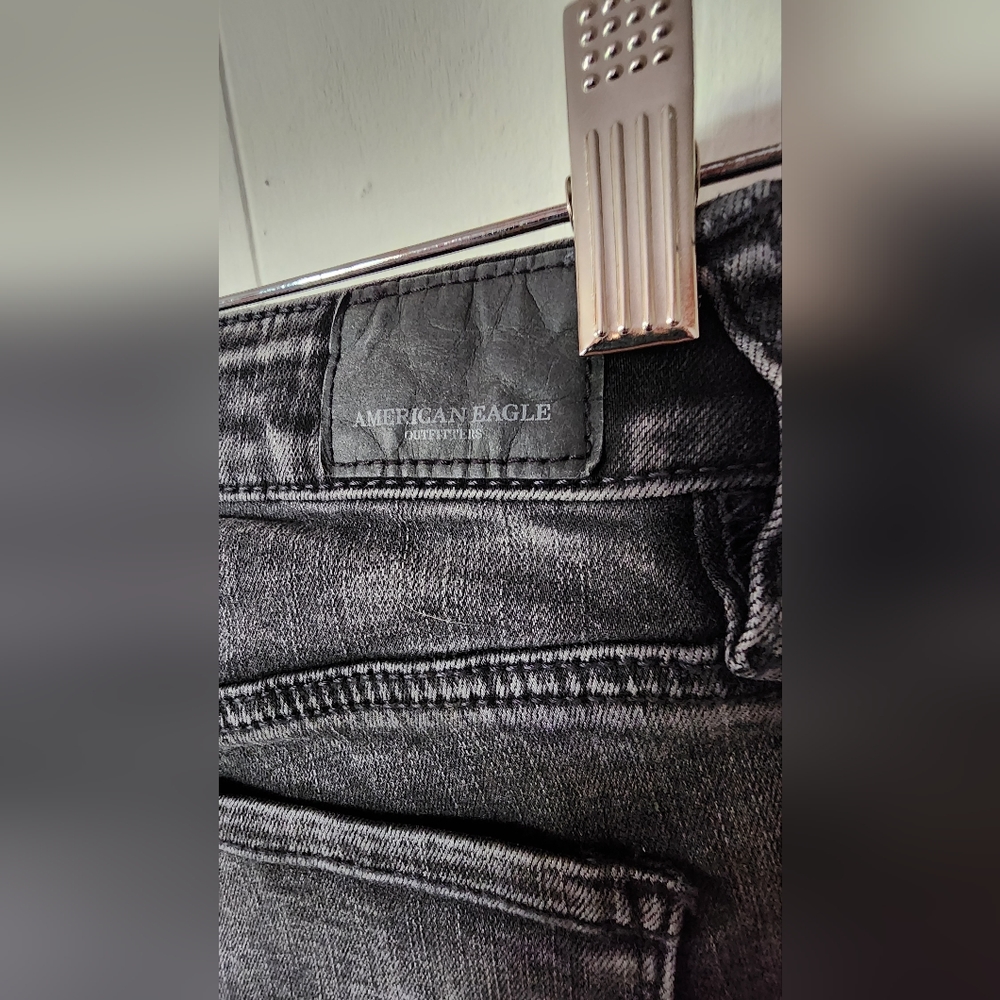 Dark Wash Distressed Black Sharkbite Skinny Jeans - Picture 5 of 11